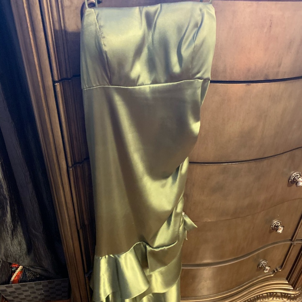 Green silk high low dress size 3